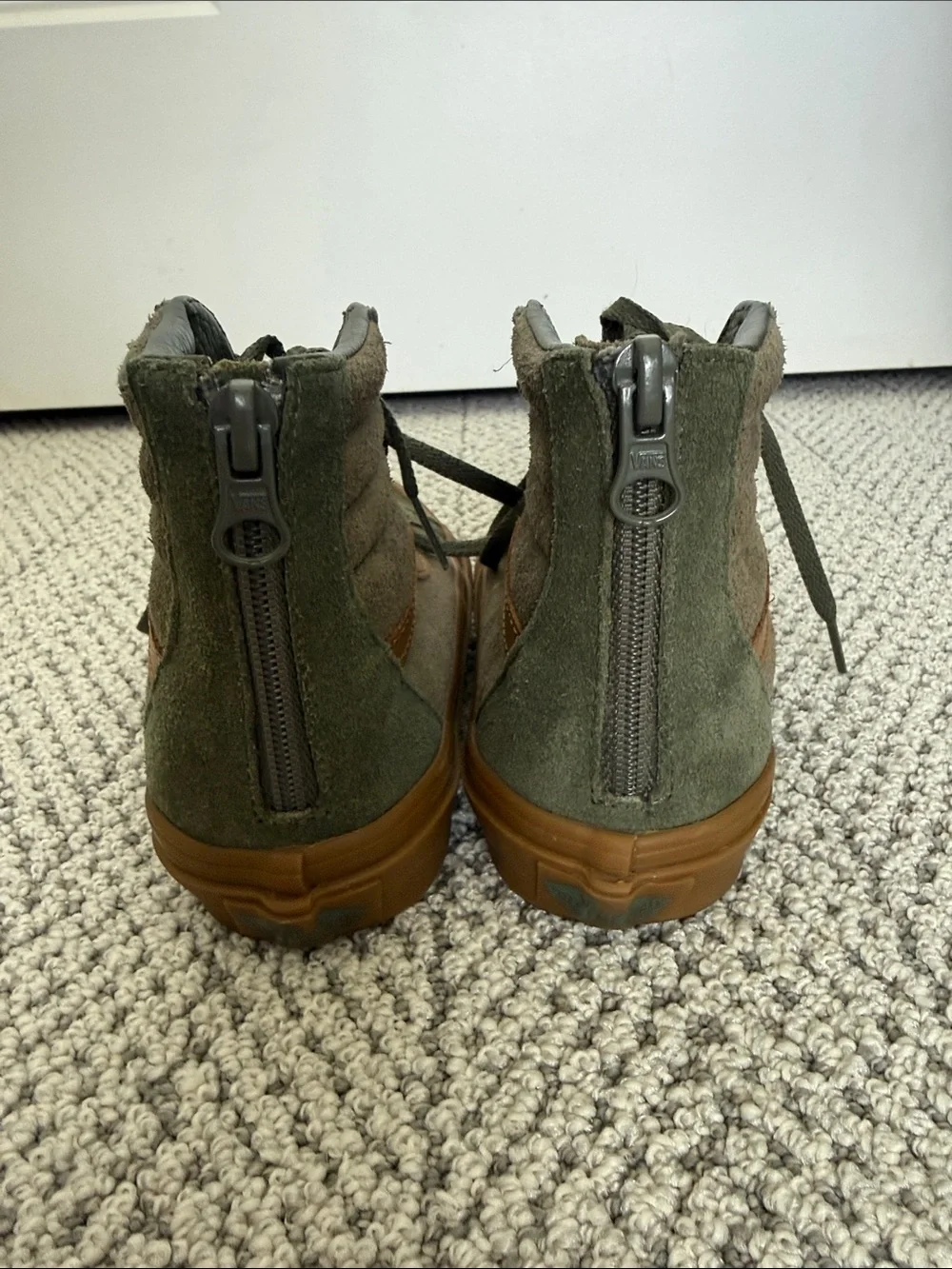 Vans Olive Green and Brown Suede High-Top Sneakers